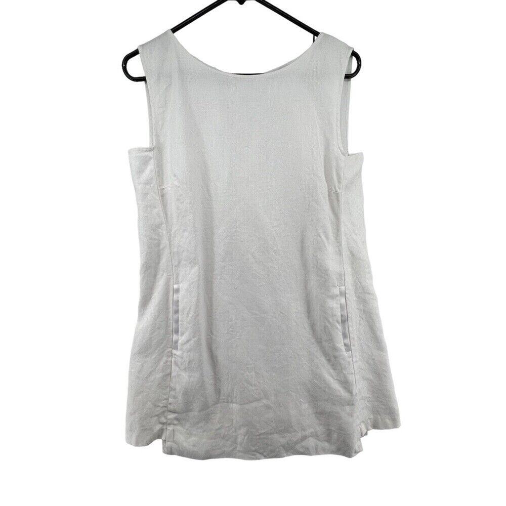 Lafayette 148 Size 8 Dress or Tunic Top 100% Linen White Gold Zipper Pockets
